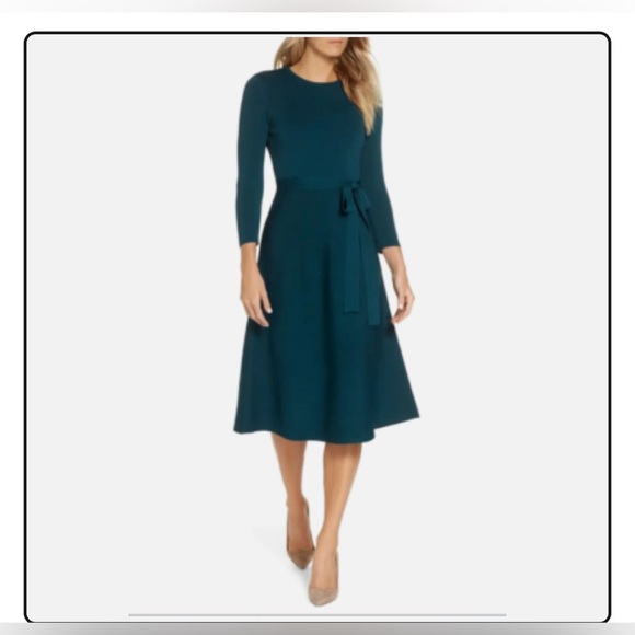 Eliza J Crew Neck Fit & Flare Sweater Midi Dress Sz Large - Picture 6 of 7
